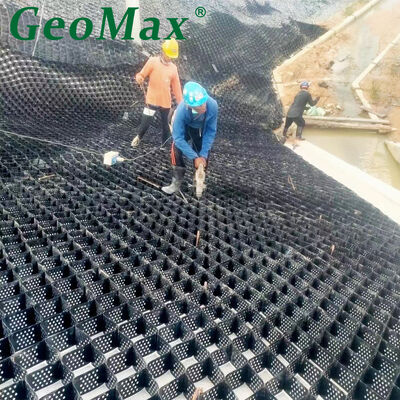 Black HDPE Geocell Textured Perforated Grid For Slope Protection