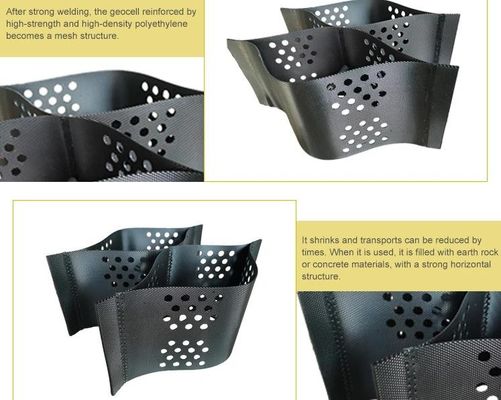 Sandy Yellow Black High Tensile Honeycomb Geocell 100-445mm Raw Material Hdpe Geo Cell For Railway