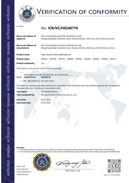 LA CHINE Anhui Hechuang New Synthetic Materials Co., Ltd certifications